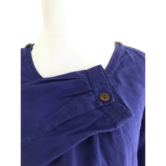 J Crew | Womens Tessa Top Size 0 Loose Blouse Linen 3/4 Sleeves Pleated Blue - Picture 6 of 9